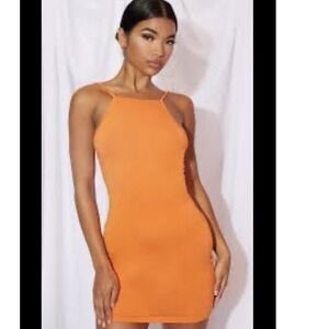 Pretty Little Thing Women's 90s Neck Line Bodycon Dreamsicle Orange Mini Dress 8